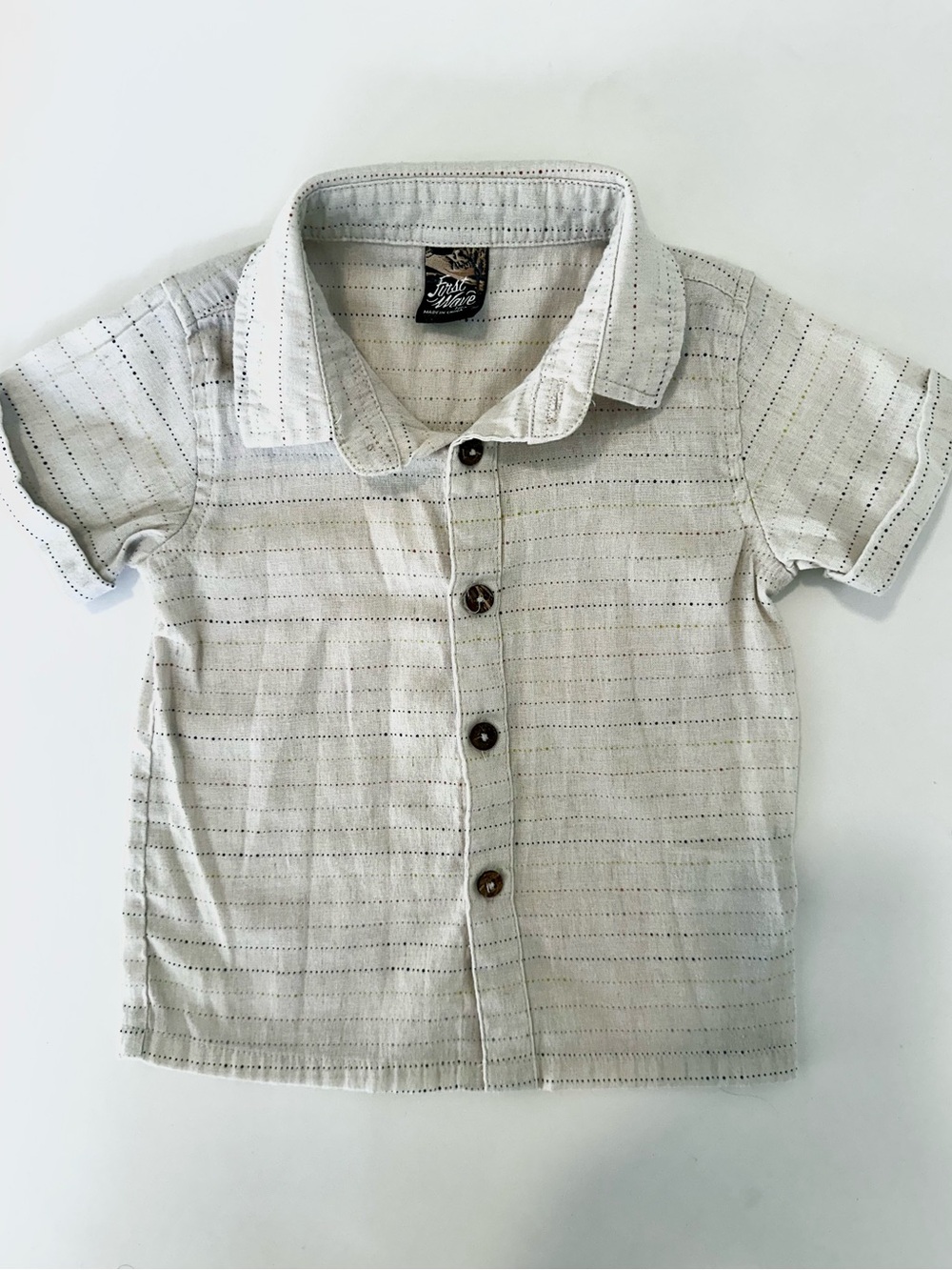 First Wave Cream Short Sleeve Button-Down Shirt